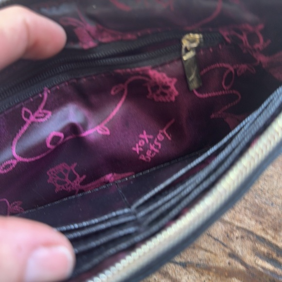 Betsey Johnson Plaid herringbone Wallet wristlet with gold heart & pink logo - Picture 5 of 11